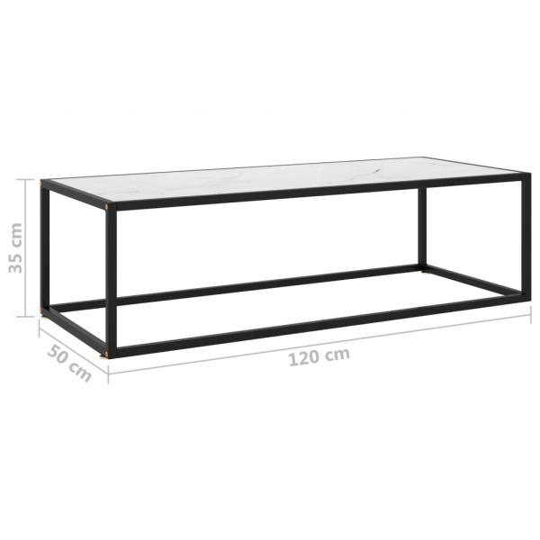 Couchtisch Schwarz mit Weißem Glas in Marmor-Optik 120x50x35 cm