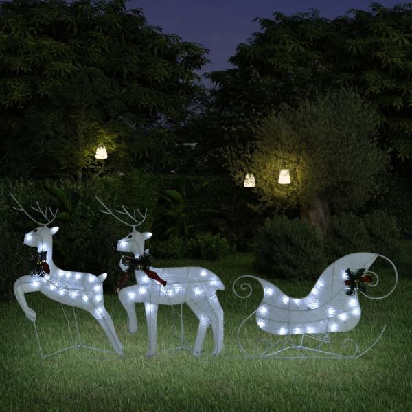 ARDEBO.de - Rentier mit Schlitten Weihnachtsdekoration 60 LEDs Outdoor Weiß