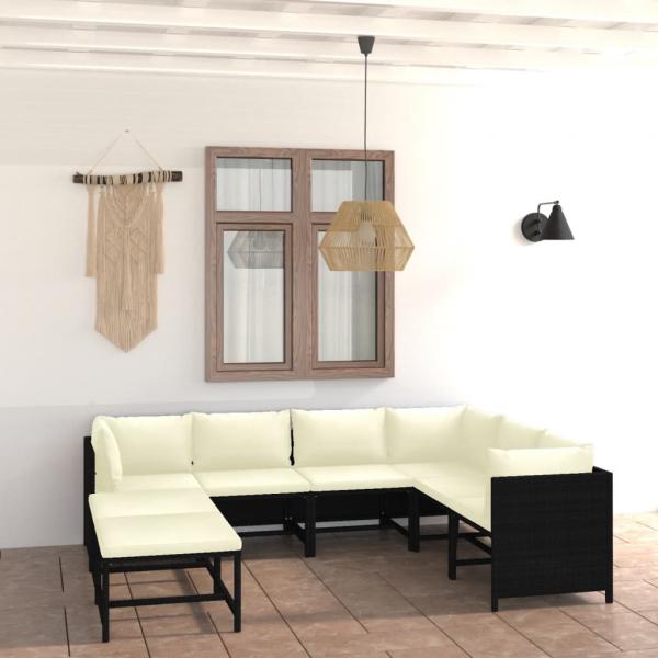 ARDEBO.de - 8-tlg. Garten-Lounge-Set mit Kissen Poly Rattan Schwarz