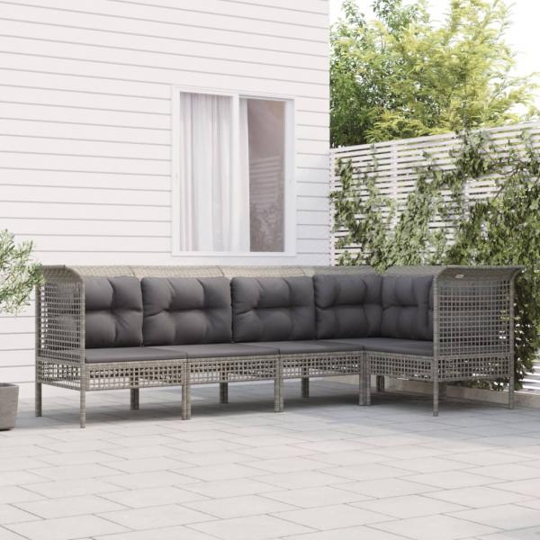 ARDEBO.de - 5-tlg. Garten-Lounge-Set mit Kissen Grau Poly Rattan