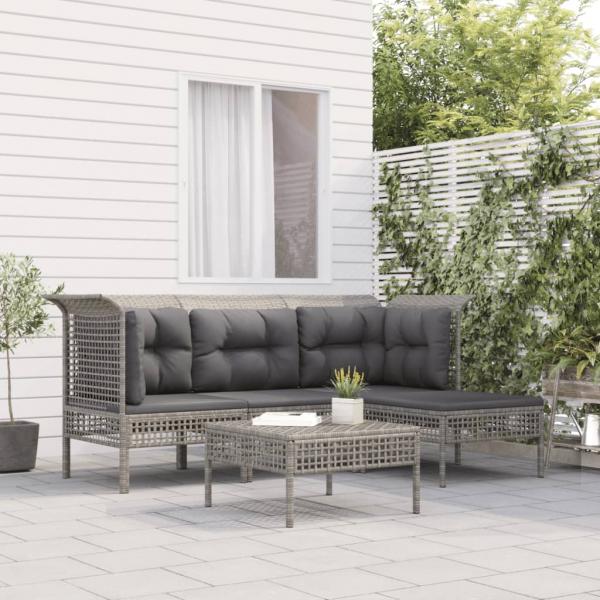 ARDEBO.de - 5-tlg. Garten-Lounge-Set mit Kissen Grau Poly Rattan