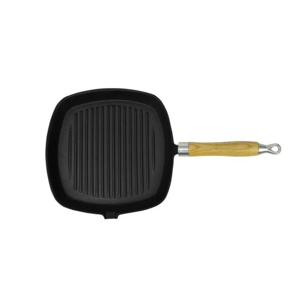 ARDEBO.de - Grillpfanne mit Holzgriff Gusseisen 20 x 20 cm