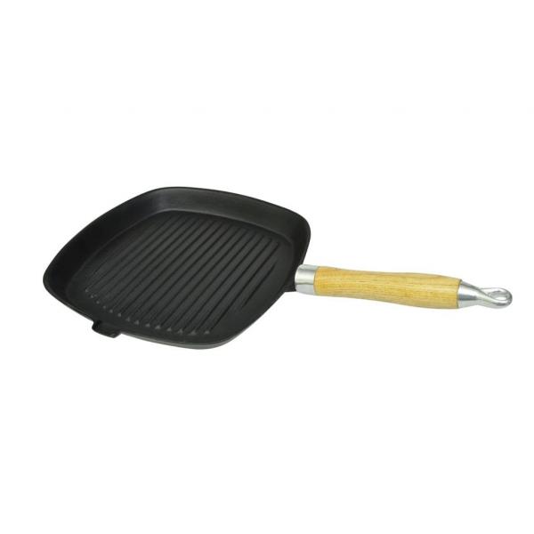 Grillpfanne mit Holzgriff Gusseisen 20 x 20 cm