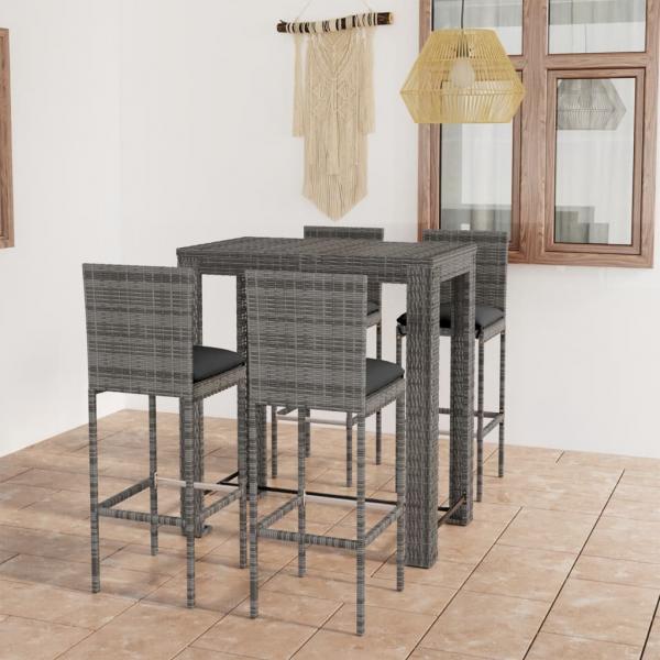 ARDEBO.de - 5-tlg. Gartenbar-Set mit Kissen Poly Rattan Grau