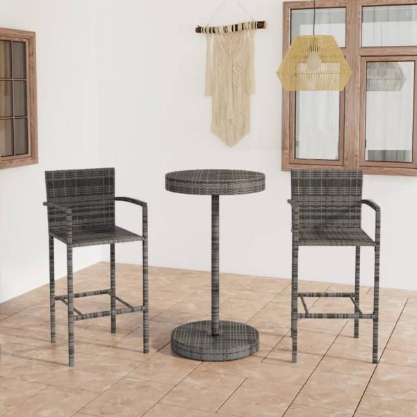 ARDEBO.de - 3-tlg. Gartenbar-Set Poly Rattan Grau