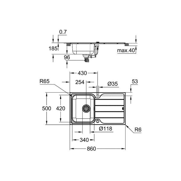 GROHE K500 Edelstahlspüle mit Abtropffläche, reversibel, 860x500mm, Edelstahl (31571SD1)