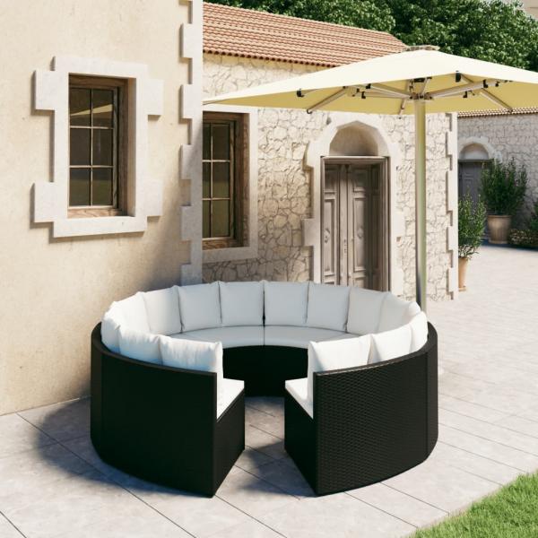 ARDEBO.de - 8-tlg. Garten-Sofagarnitur mit Auflagen Poly Rattan Schwarz