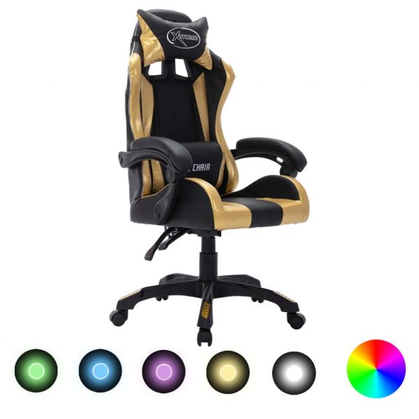 ARDEBO.de - Gaming-Stuhl mit RGB LED-Leuchten Gold und Schwarz Kunstleder 