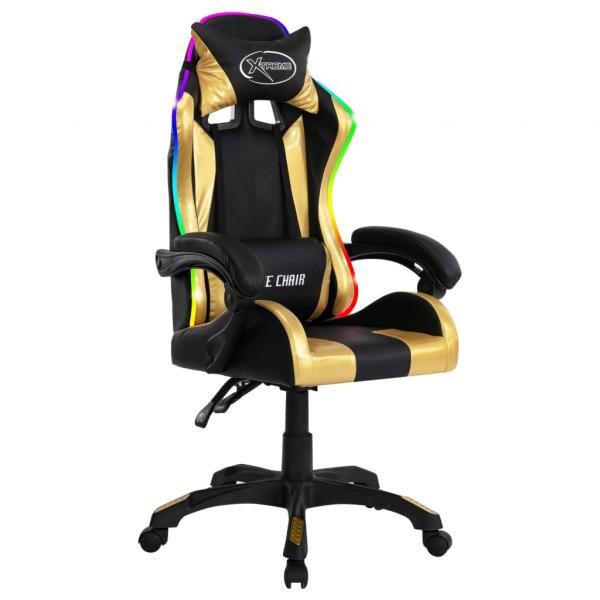 Gaming-Stuhl mit RGB LED-Leuchten Gold und Schwarz Kunstleder 