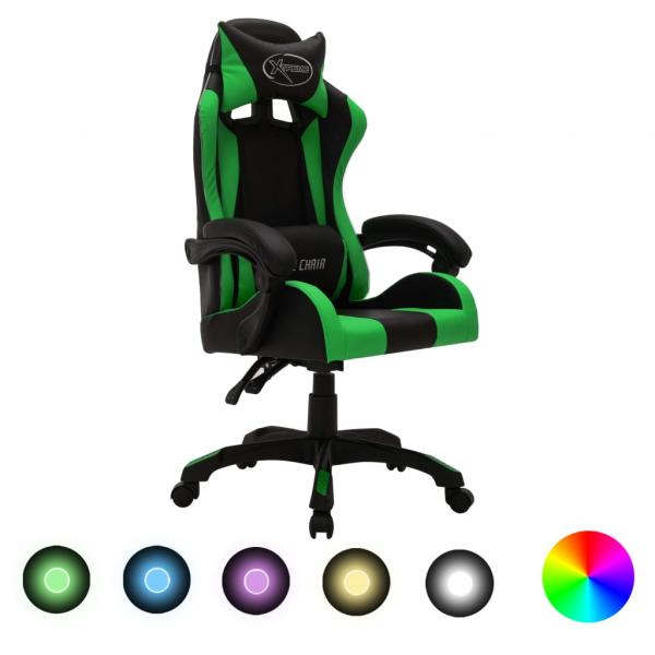 ARDEBO.de - Gaming-Stuhl mit RGB LED-Leuchten Grün und Schwarz Kunstleder 