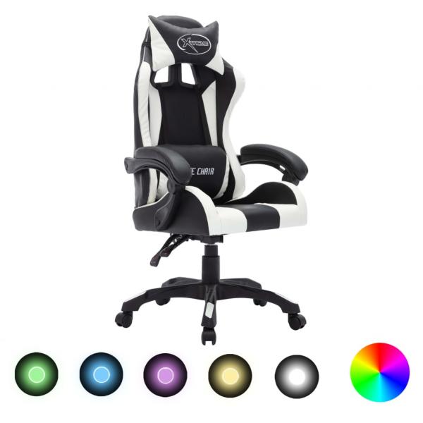 ARDEBO.de - Gaming-Stuhl mit RGB LED-Leuchten Weiß und Schwarz Kunstleder 