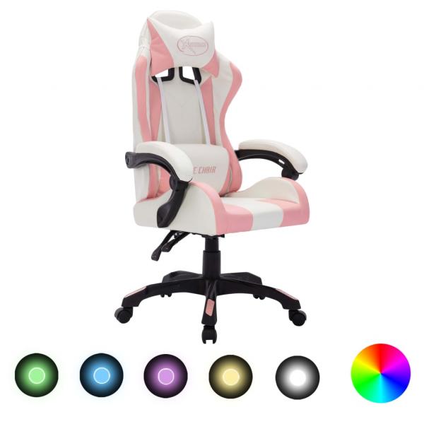 ARDEBO.de - Gaming-Stuhl mit RGB LED-Leuchten Rosa und Schwarz Kunstleder