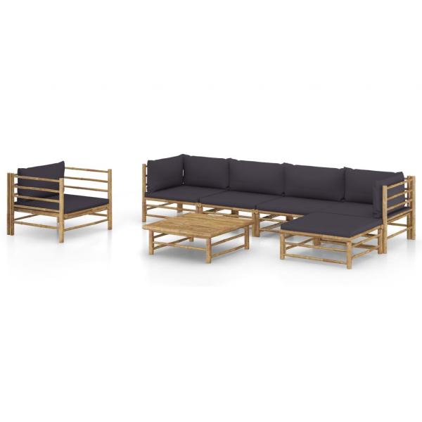 ARDEBO.de - 7-tlg. Garten-Lounge-Set mit Dunkelgrauen Kissen Bambus