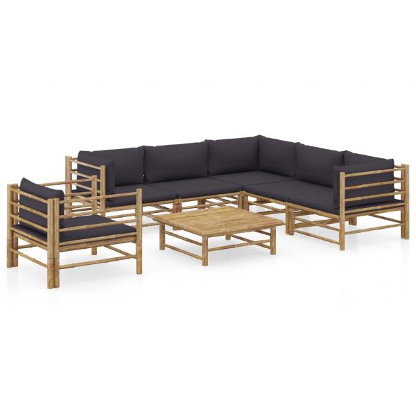 ARDEBO.de - 7-tlg. Garten-Lounge-Set mit Dunkelgrauen Kissen Bambus