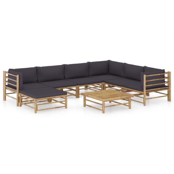 ARDEBO.de - 8-tlg. Garten-Lounge-Set mit Dunkelgrauen Kissen Bambus