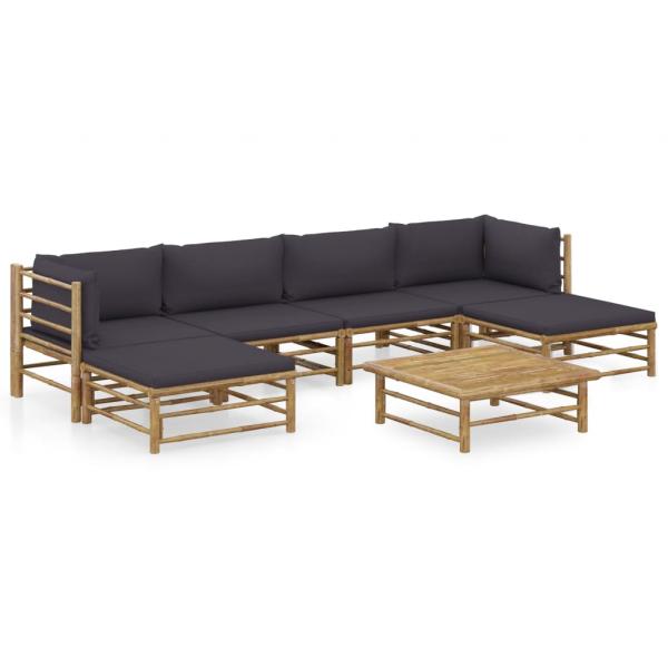 ARDEBO.de - 7-tlg. Garten-Lounge-Set mit Dunkelgrauen Kissen Bambus