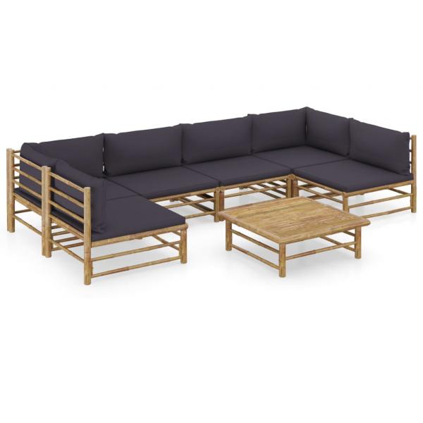 ARDEBO.de - 7-tlg. Garten-Lounge-Set mit Dunkelgrauen Kissen Bambus