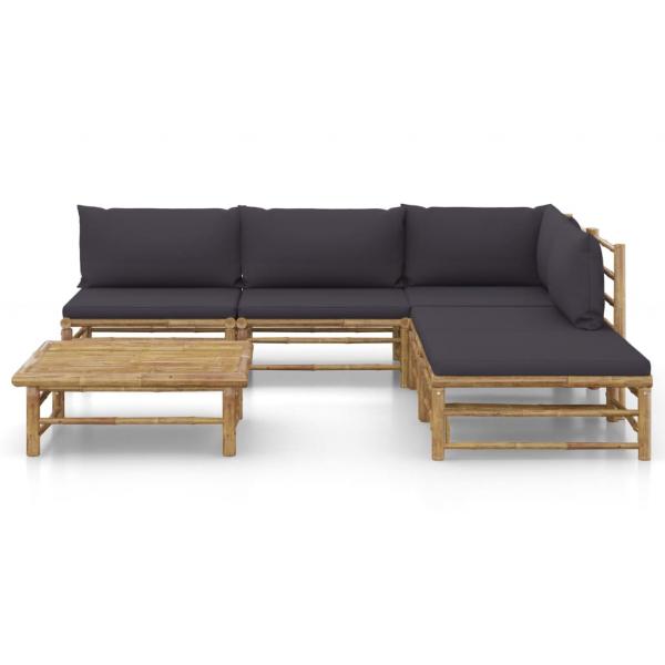 6-tlg. Garten-Lounge-Set mit Dunkelgrauen Kissen Bambus