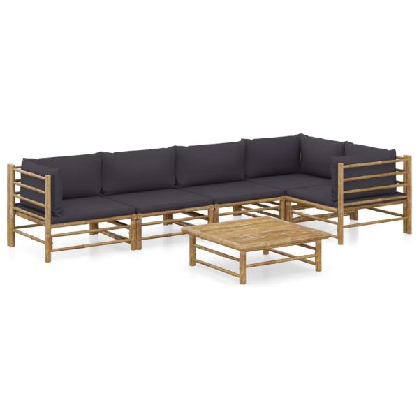 ARDEBO.de - 6-tlg. Garten-Lounge-Set mit Dunkelgrauen Kissen Bambus