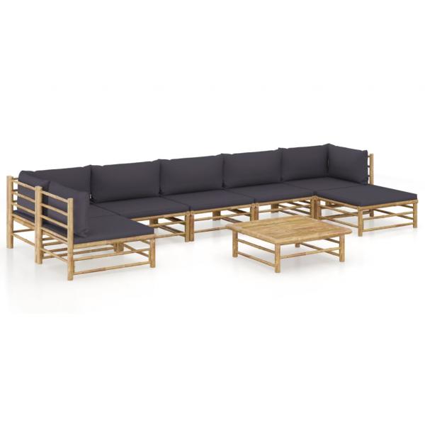 ARDEBO.de - 8-tlg. Garten-Lounge-Set mit Dunkelgrauen Kissen Bambus