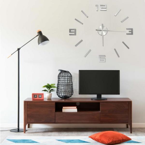 ARDEBO.de - 3D-Wanduhr Modernes Design Silbern 100 cm XXL