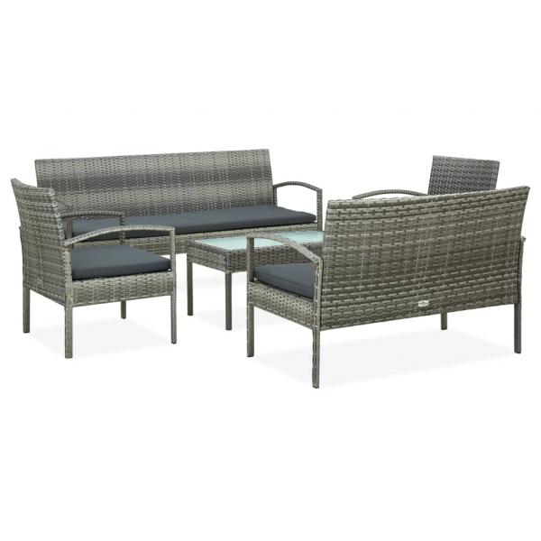 ARDEBO.de - 5-tlg. Garten-Lounge-Set mit Auflagen Poly Rattan Grau