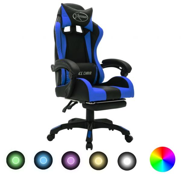 ARDEBO.de - Gaming-Stuhl mit RGB LED-Leuchten Blau und Schwarz Kunstleder 