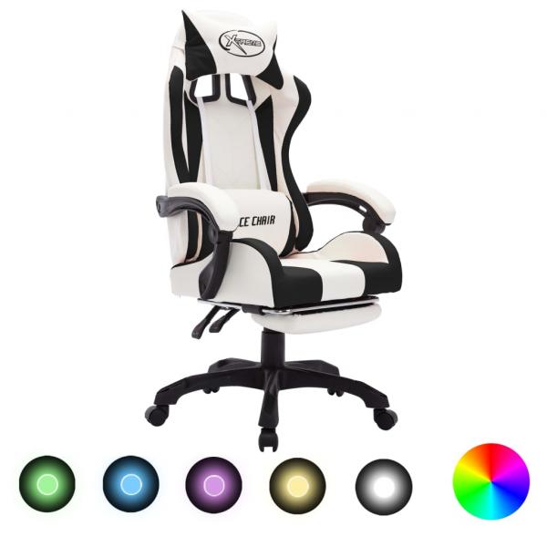 ARDEBO.de - Gaming-Stuhl mit RGB LED-Leuchten Schwarz und Weiß Kunstleder 