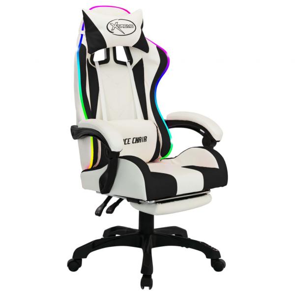 Gaming-Stuhl mit RGB LED-Leuchten Schwarz und Weiß Kunstleder 