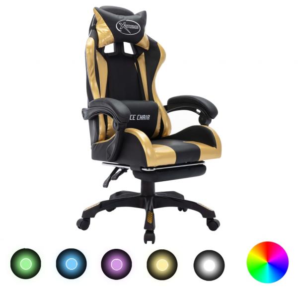 ARDEBO.de - Gaming-Stuhl mit RGB LED-Leuchten Gold und Schwarz Kunstleder 