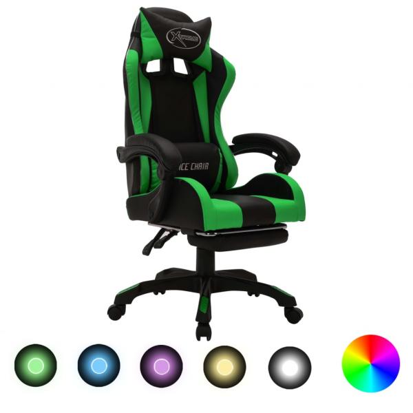 ARDEBO.de - Gaming-Stuhl mit RGB LED-Leuchten Grün und Schwarz Kunstleder 