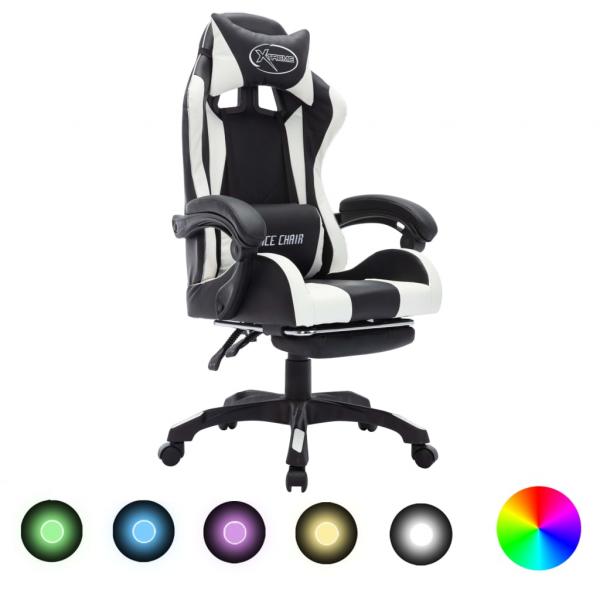 ARDEBO.de - Gaming-Stuhl mit RGB LED-Leuchten Weiß und Schwarz Kunstleder 