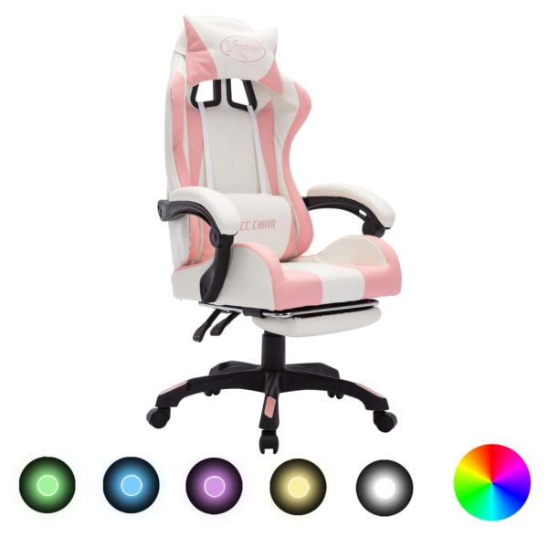 ARDEBO.de - Gaming-Stuhl mit RGB LED-Leuchten Rosa und Weiß Kunstleder 