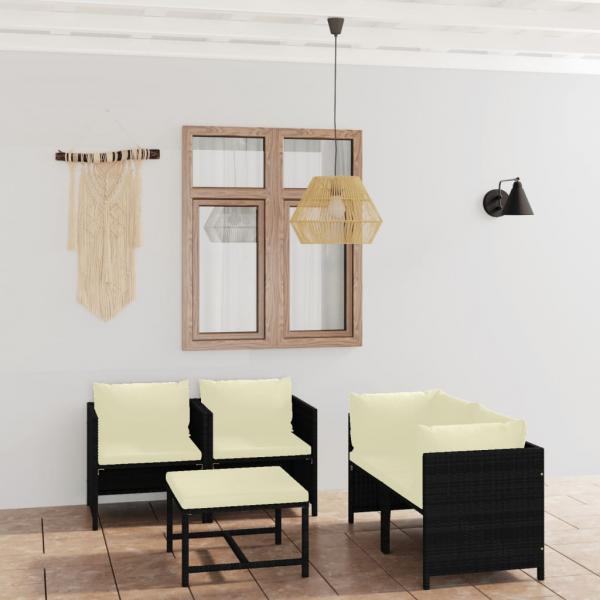 ARDEBO.de - 5-tlg. Garten-Lounge-Set mit Kissen Poly Rattan Schwarz