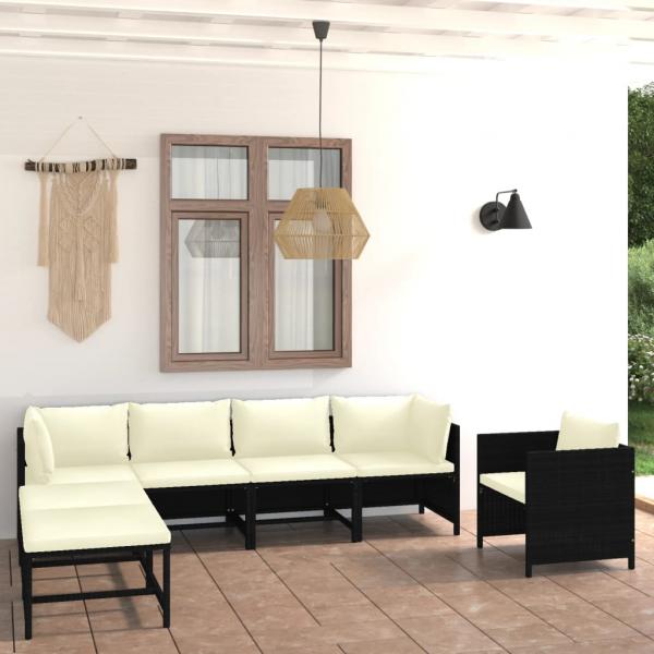 ARDEBO.de - 7-tlg. Garten-Lounge-Set mit Kissen Poly Rattan Schwarz