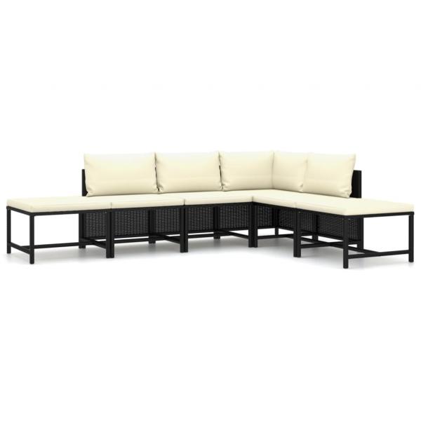 6-tlg. Garten-Lounge-Set mit Kissen Poly Rattan Schwarz