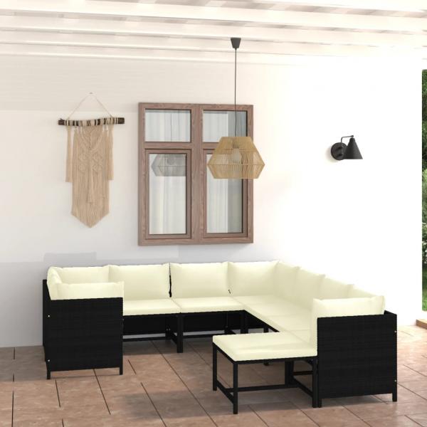 ARDEBO.de - 9-tlg. Garten-Lounge-Set mit Kissen Poly Rattan Schwarz