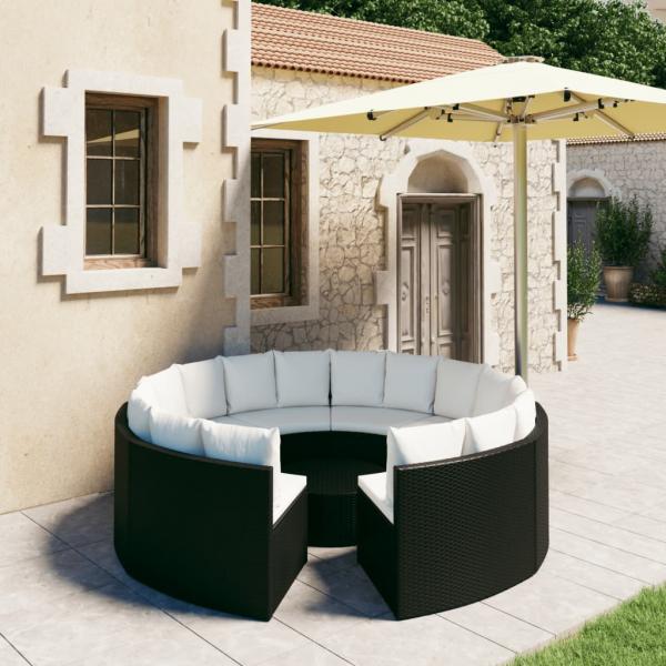 ARDEBO.de - 9-tlg. Garten-Sofagarnitur mit Auflagen Poly Rattan Schwarz