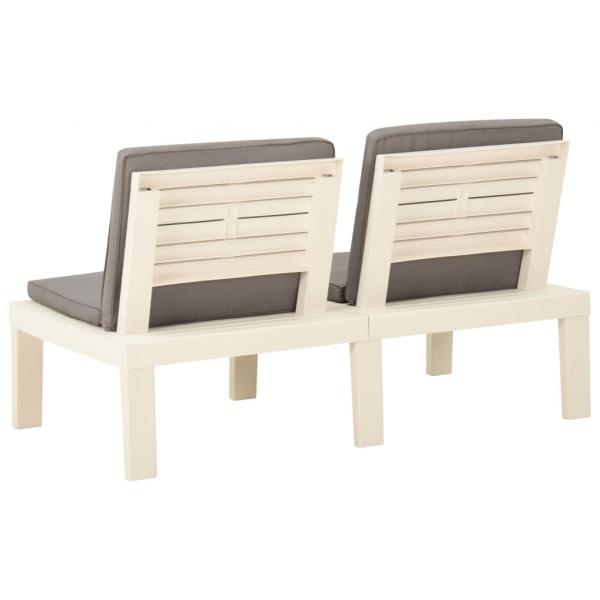 2-tlg. Garten-Lounge-Set mit Auflagen Kunststoff Weiß