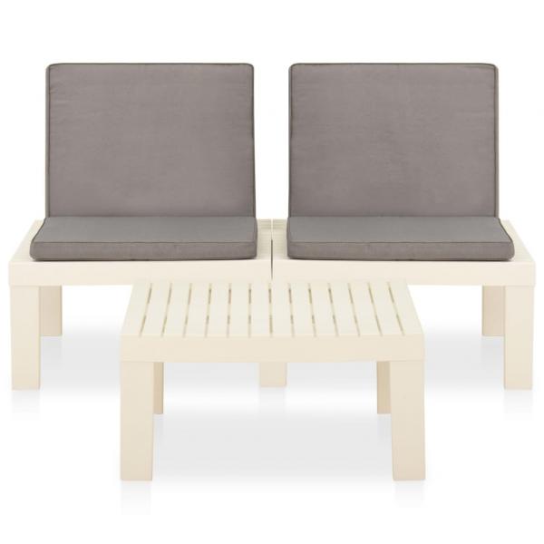 2-tlg. Garten-Lounge-Set mit Auflagen Kunststoff Weiß