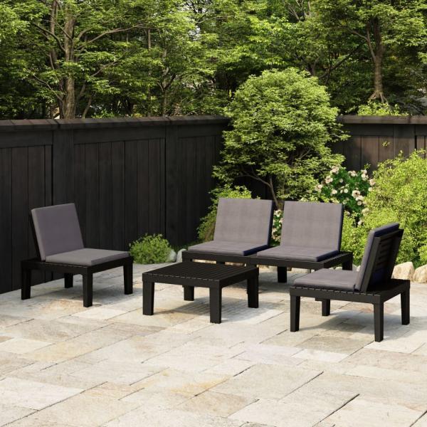 ARDEBO.de - 4-tlg. Garten-Lounge-Set mit Kissen Kunststoff Grau