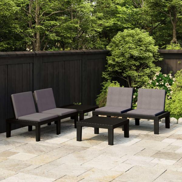 ARDEBO.de - 4-tlg. Garten-Lounge-Set mit Auflagen Kunststoff Grau