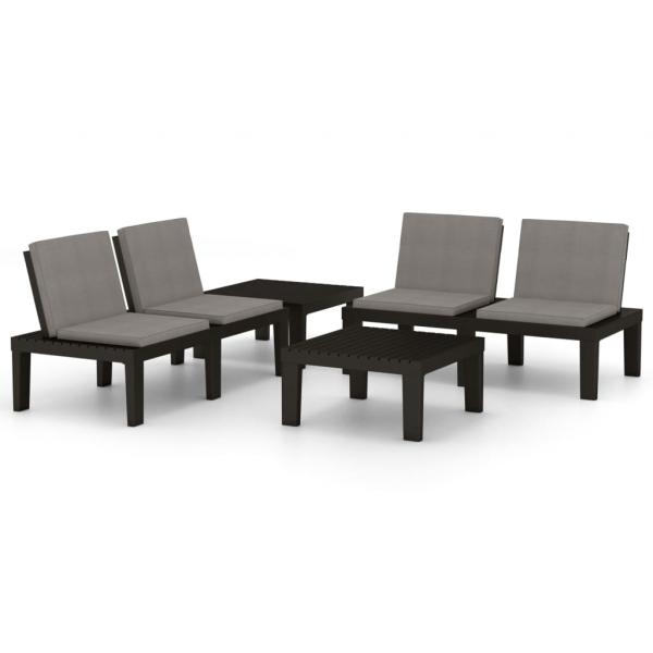 4-tlg. Garten-Lounge-Set mit Auflagen Kunststoff Grau