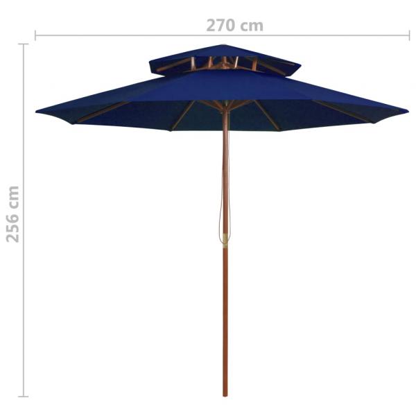 Sonnenschirm mit Doppeldach und Holzmast Blau 270 cm