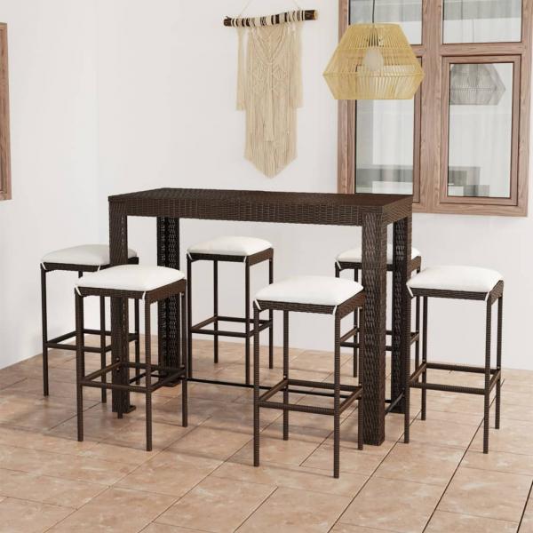 ARDEBO.de - 7-tlg. Gartenbar-Set mit Kissen Poly Rattan Braun