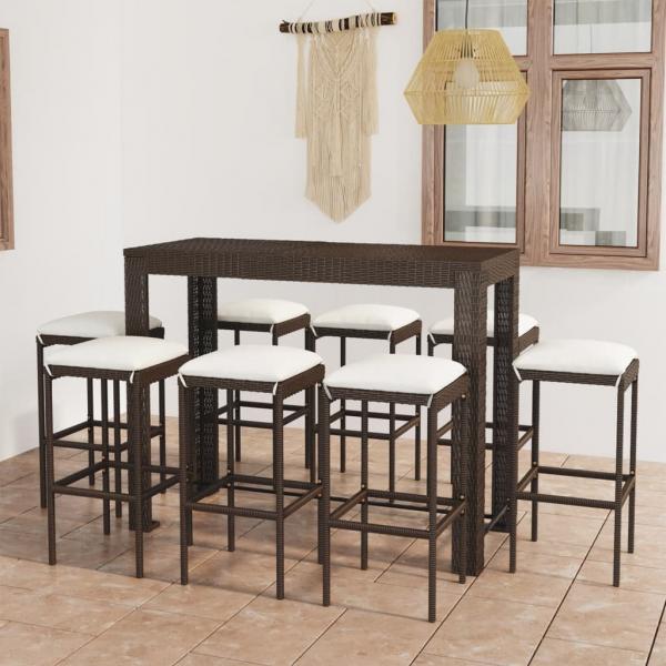 ARDEBO.de - 9-tlg. Gartenbar-Set mit Kissen Poly Rattan Braun