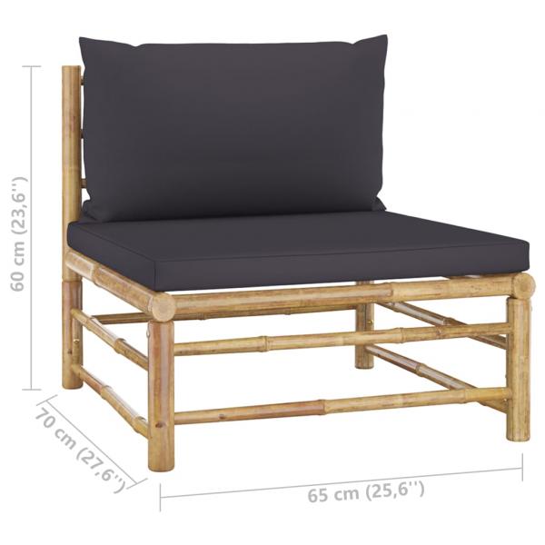 Garten-Mittelsofa mit Dunkelgrauen Kissen Bambus 