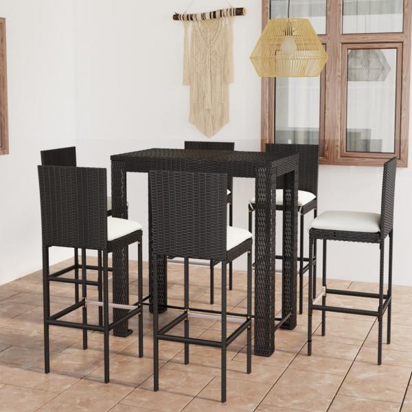 ARDEBO.de - 7-tlg. Gartenbar-Set mit Kissen Poly Rattan Schwarz