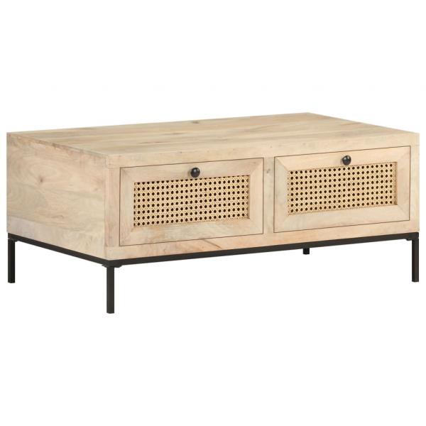 ARDEBO.de - Couchtisch 90x50x37 cm Mango Massivholz und Rohrgeflecht