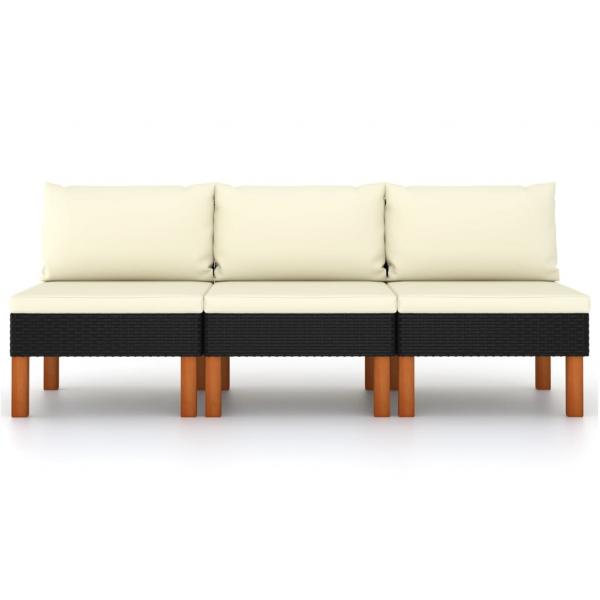 ARDEBO.de - Mittelsofas 3 Stk. Poly Rattan und Eukalyptus Massivholz